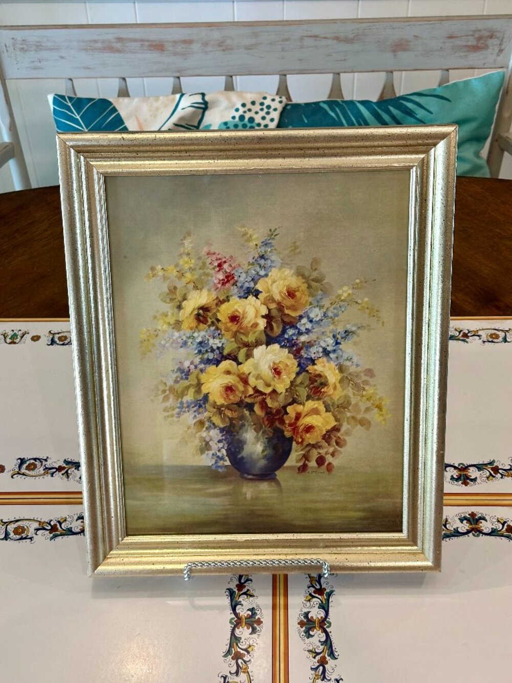 vintage framed art print - "Floral Mystic" by the mid-century artist M. DeCamp